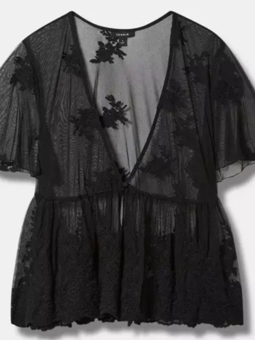 Torrid Black Embroidered Mesh Sheer Lace Peplum Kimono Size 2 (18/20)